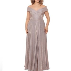 Xscape Off the Shoulder Glitter Gown